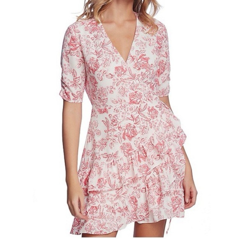 Elegant Pink Floral Ruffle Dress